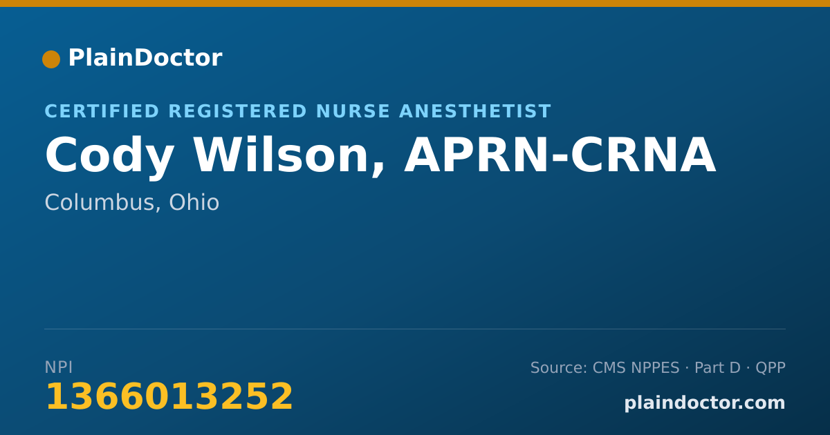 Shareable card for Cody Wilson, APRN-CRNA - Medical-Surgical Registered Nurse, Columbus, OH