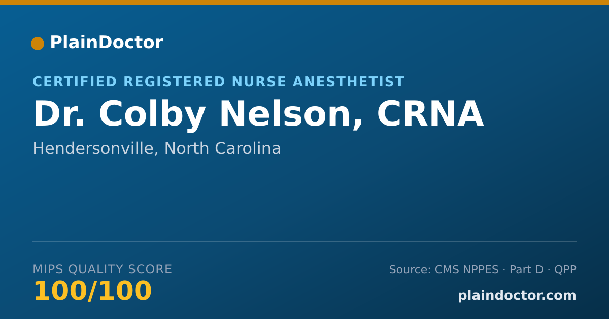 Shareable card for Colby Nelson, CRNA - Certified Registered Nurse Anesthetist, Hendersonville, NC