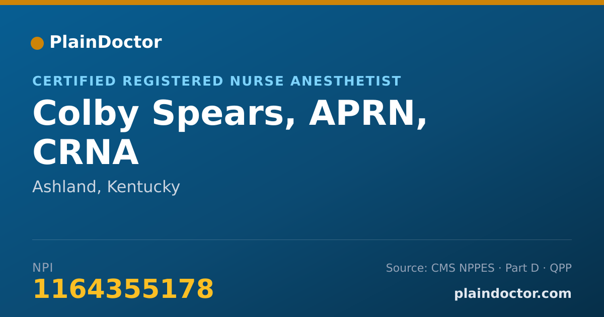 Shareable card for Colby Spears, APRN, CRNA - Certified Registered Nurse Anesthetist, Ashland, KY
