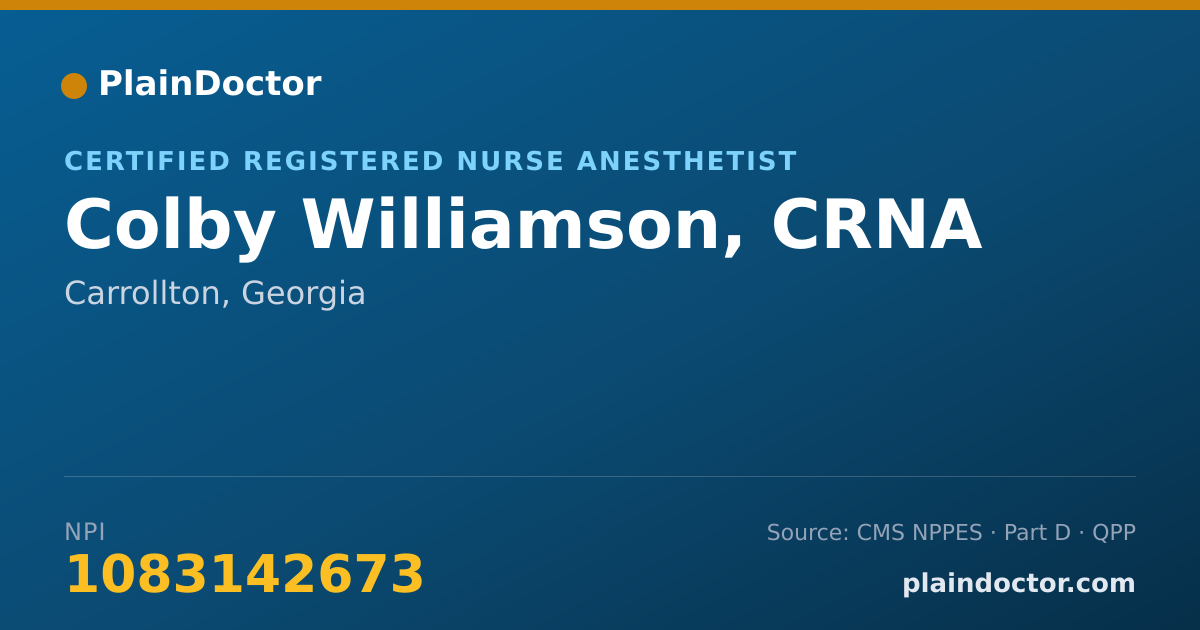 Shareable card for Colby Williamson, CRNA - Certified Registered Nurse Anesthetist, Carrollton, GA