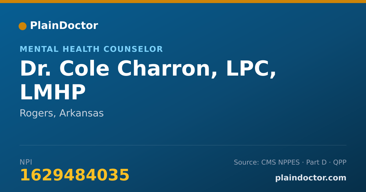 Shareable card for Cole Charron, LPC, LMHP - Mental Health Counselor, Rogers, AR