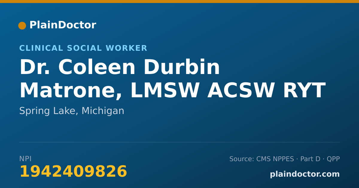 Shareable card for Coleen Durbin Matrone, LMSW ACSW RYT - Clinical Social Worker, Spring Lake, MI