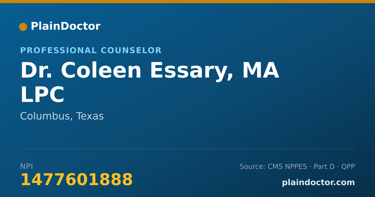 Shareable card for Coleen Essary, MA LPC - Professional Counselor, Columbus, TX