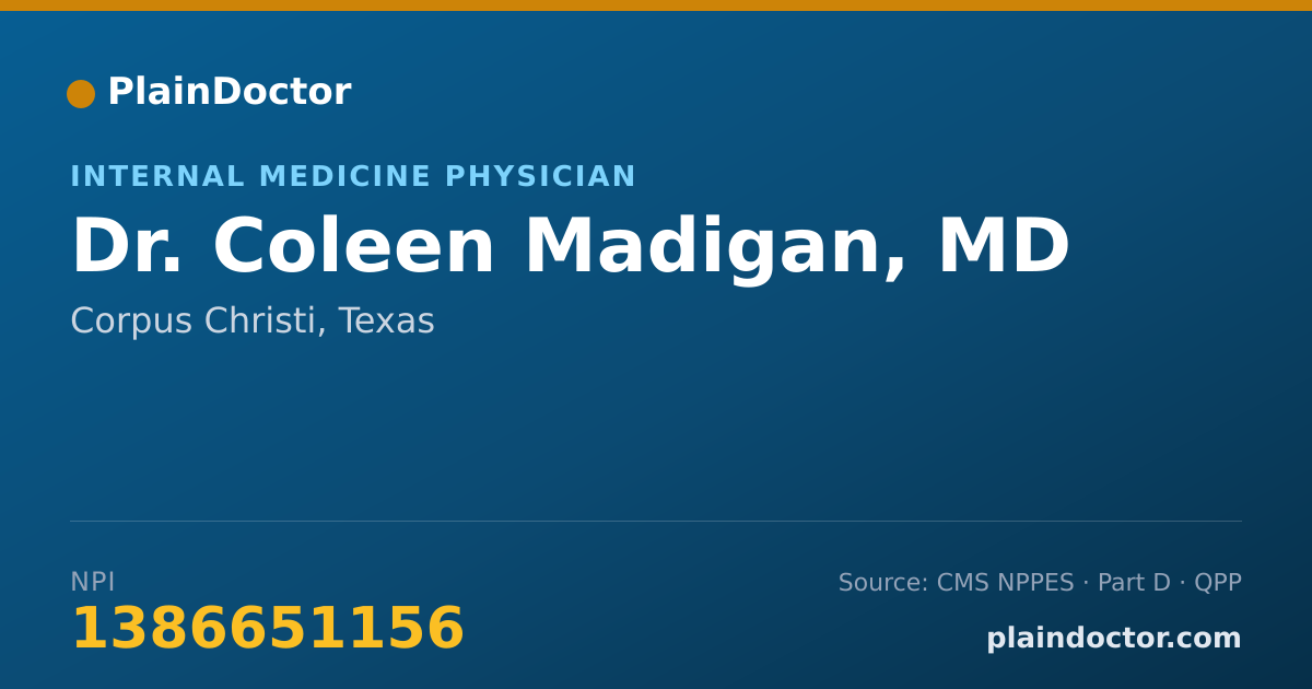Shareable card for Coleen Madigan, MD - Internal Medicine Physician, Corpus Christi, TX