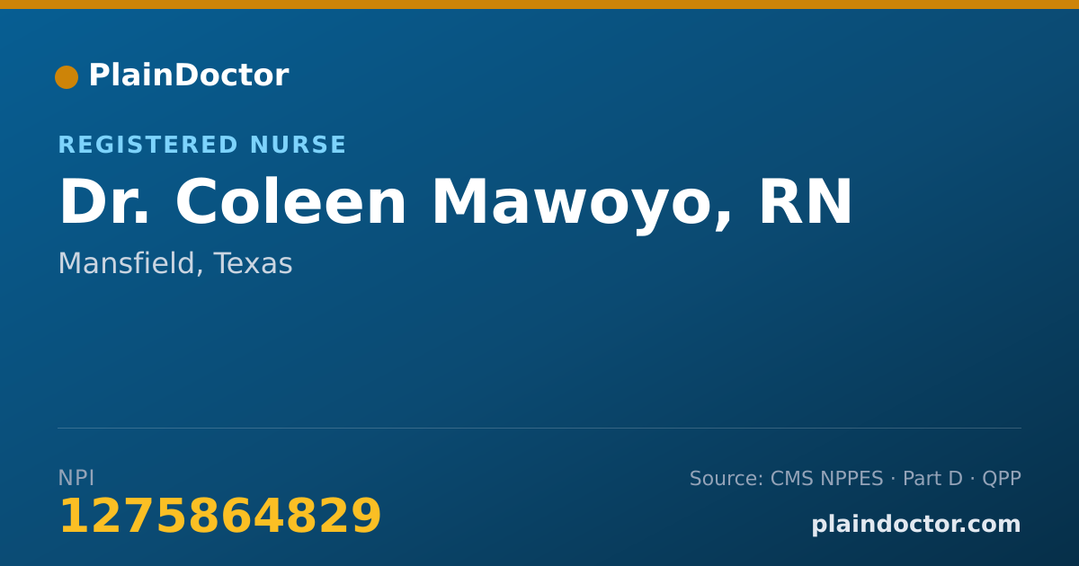 Shareable card for Coleen Mawoyo, RN - Registered Nurse, Mansfield, TX