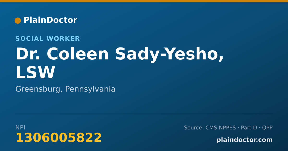 Shareable card for Coleen Sady-Yesho, LSW - Social Worker, Greensburg, PA