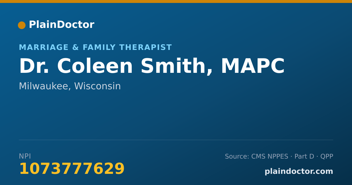 Shareable card for Coleen Smith, MAPC - Marriage & Family Therapist, Milwaukee, WI