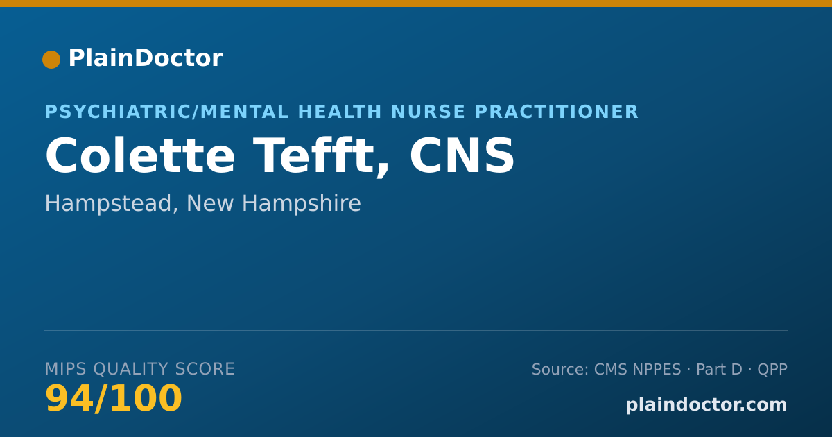 Shareable card for Colette Tefft, CNS - Psychiatric/Mental Health Nurse Practitioner, Hampstead, NH