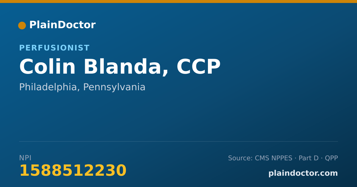 Shareable card for Colin Blanda, CCP - Perfusionist, Philadelphia, PA