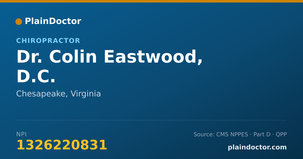 Shareable card for Colin Eastwood, D.C. - Chiropractor, Chesapeake, VA