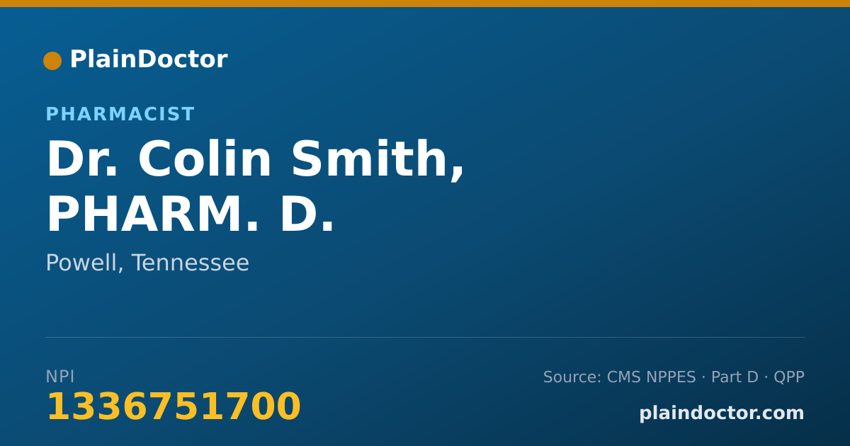 Shareable card for Colin Smith, PHARM. D. - Pharmacist, Powell, TN