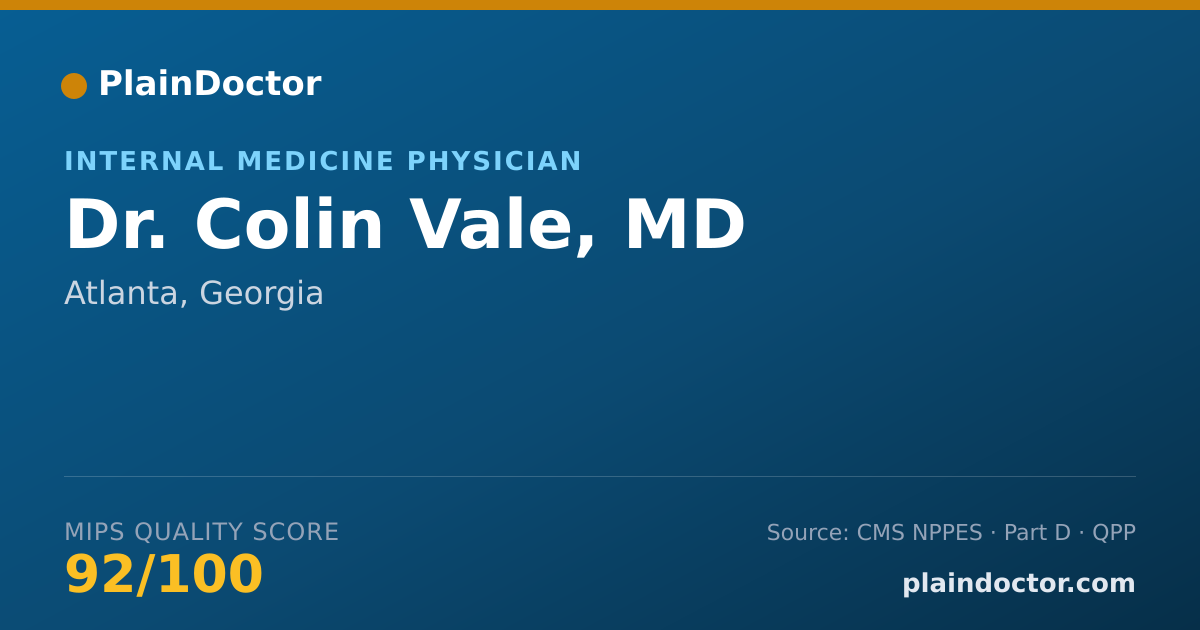 Shareable card for Colin Vale, MD - Internal Medicine Physician, Atlanta, GA