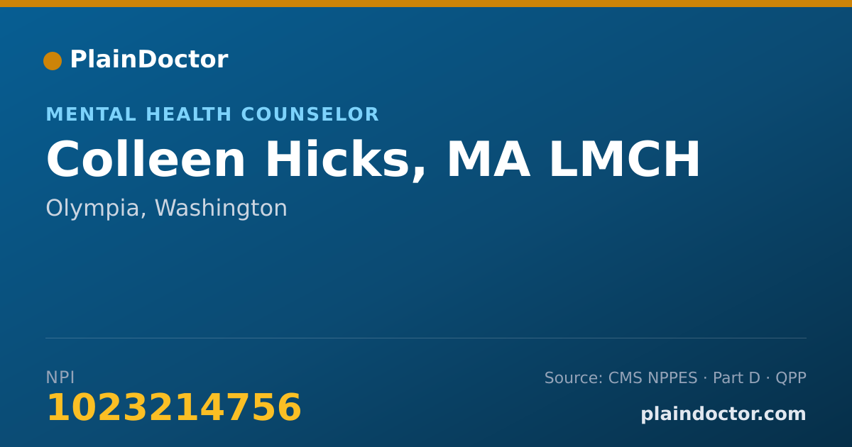 Shareable card for Colleen Hicks, MA LMCH - Mental Health Counselor, Olympia, WA