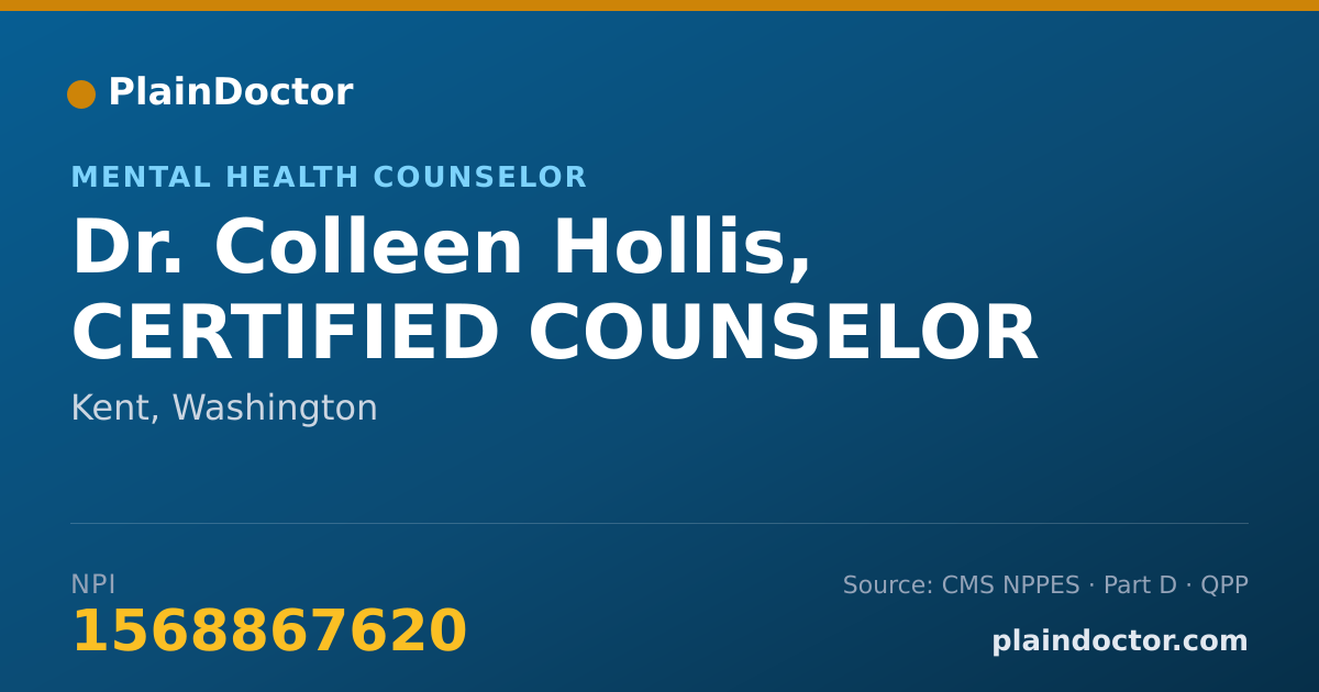 Shareable card for Colleen Hollis, CERTIFIED COUNSELOR - Mental Health Counselor, Kent, WA