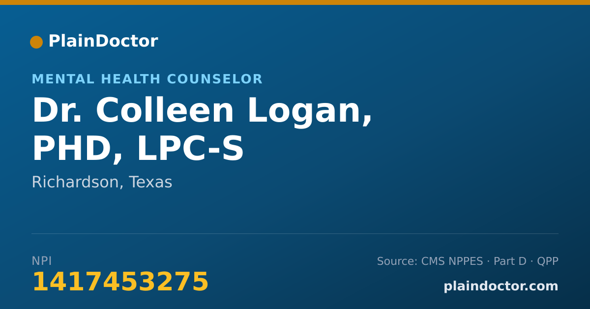 Shareable card for Colleen Logan, PHD, LPC-S - Mental Health Counselor, Richardson, TX