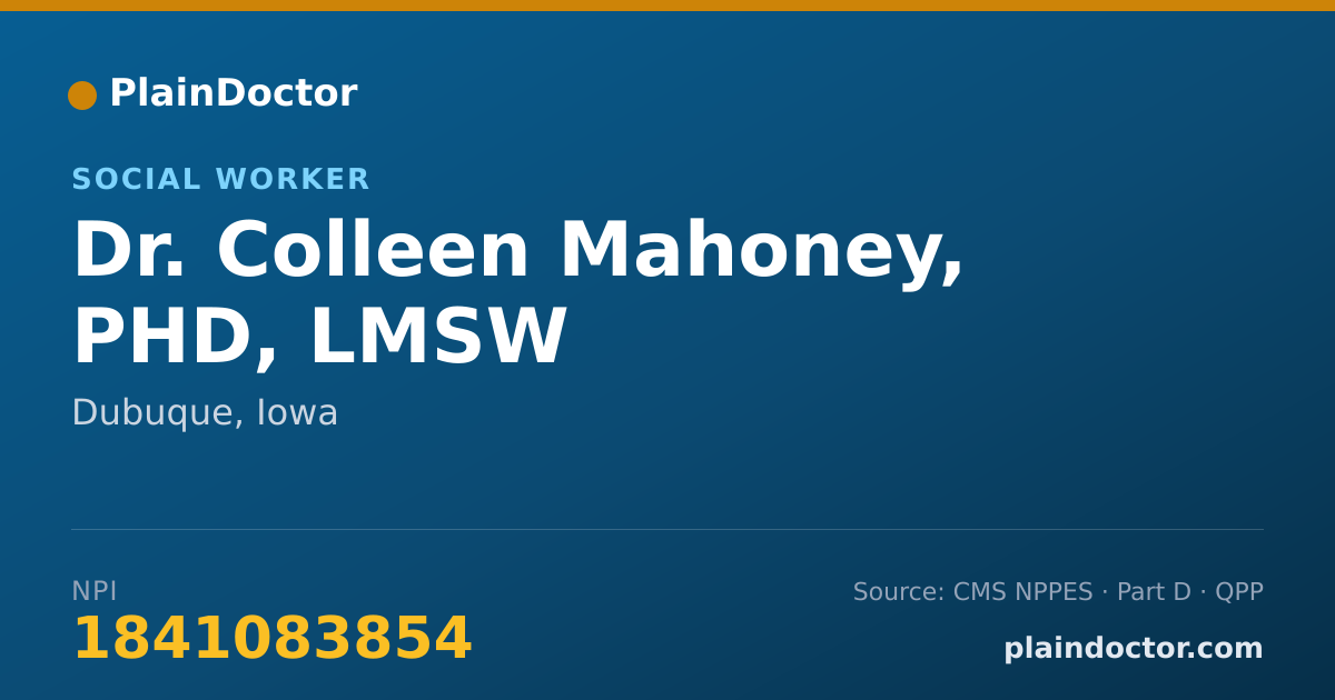 Shareable card for Colleen Mahoney, PHD, LMSW - Social Worker, Dubuque, IA
