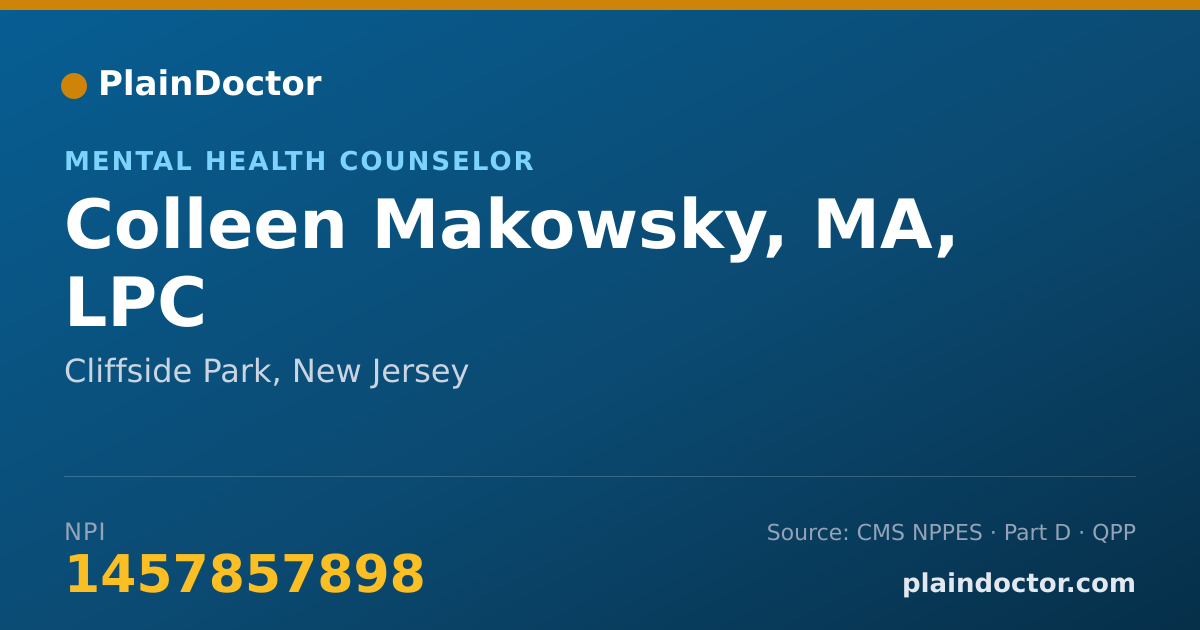 Shareable card for Colleen Makowsky, MA, LPC - Mental Health Counselor, Cliffside Park, NJ