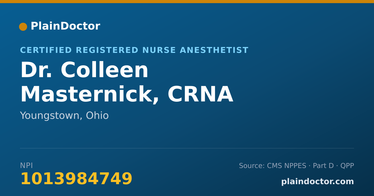 Shareable card for Colleen Masternick, CRNA - Certified Registered Nurse Anesthetist, Youngstown, OH