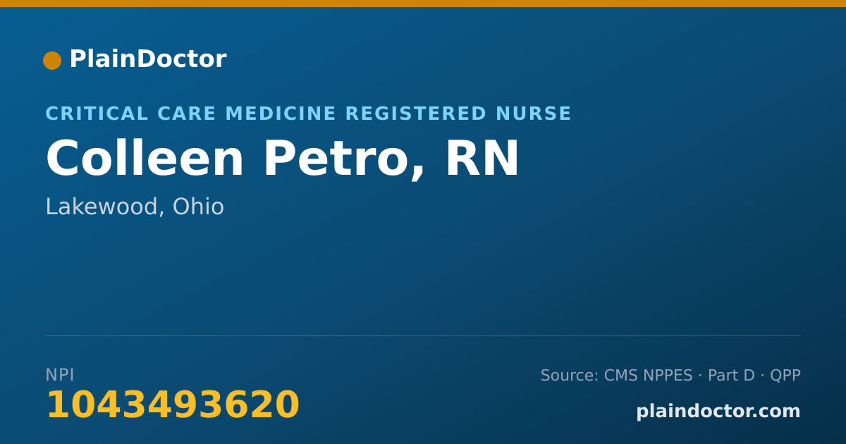 Shareable card for Colleen Petro, RN - Critical Care Medicine Registered Nurse, Lakewood, OH