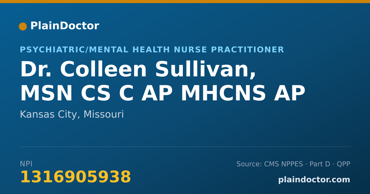 Shareable card for Colleen Sullivan, MSN CS C AP MHCNS AP - Psychiatric/Mental Health Nurse Practitioner, Kansas City, MO