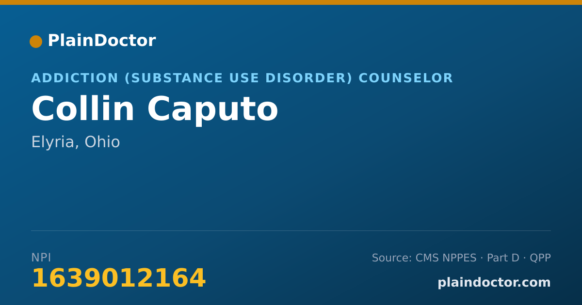 Shareable card for Collin Caputo - Addiction (Substance Use Disorder) Counselor, Elyria, OH