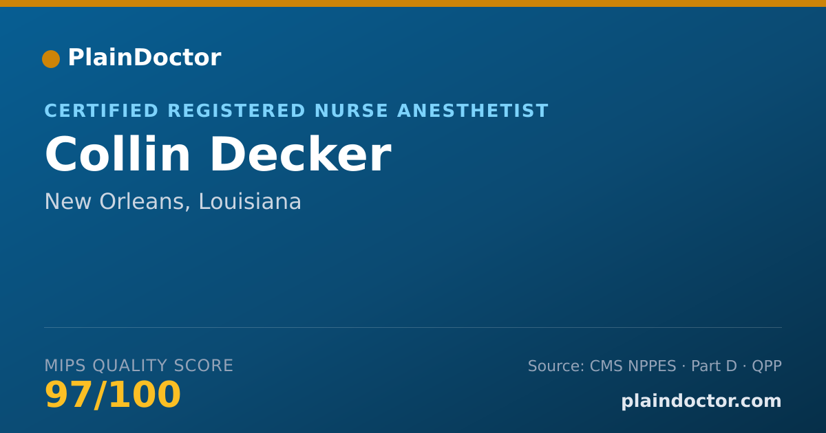 Shareable card for Collin Decker - Certified Registered Nurse Anesthetist, New Orleans, LA