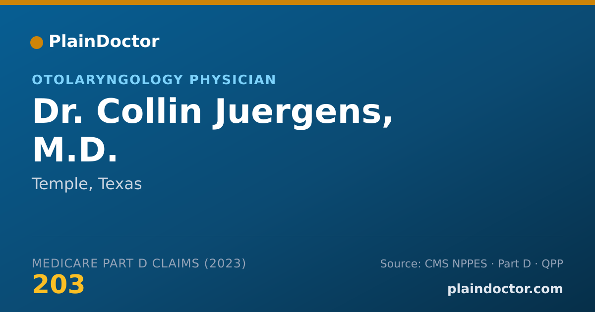 Shareable card for Collin Juergens, M.D. - Otolaryngology Physician, Temple, TX