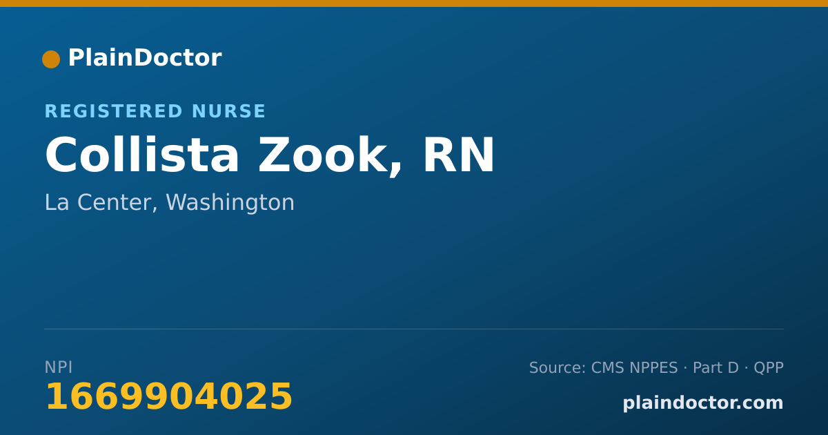 Shareable card for Collista Zook, RN - Registered Nurse, La Center, WA