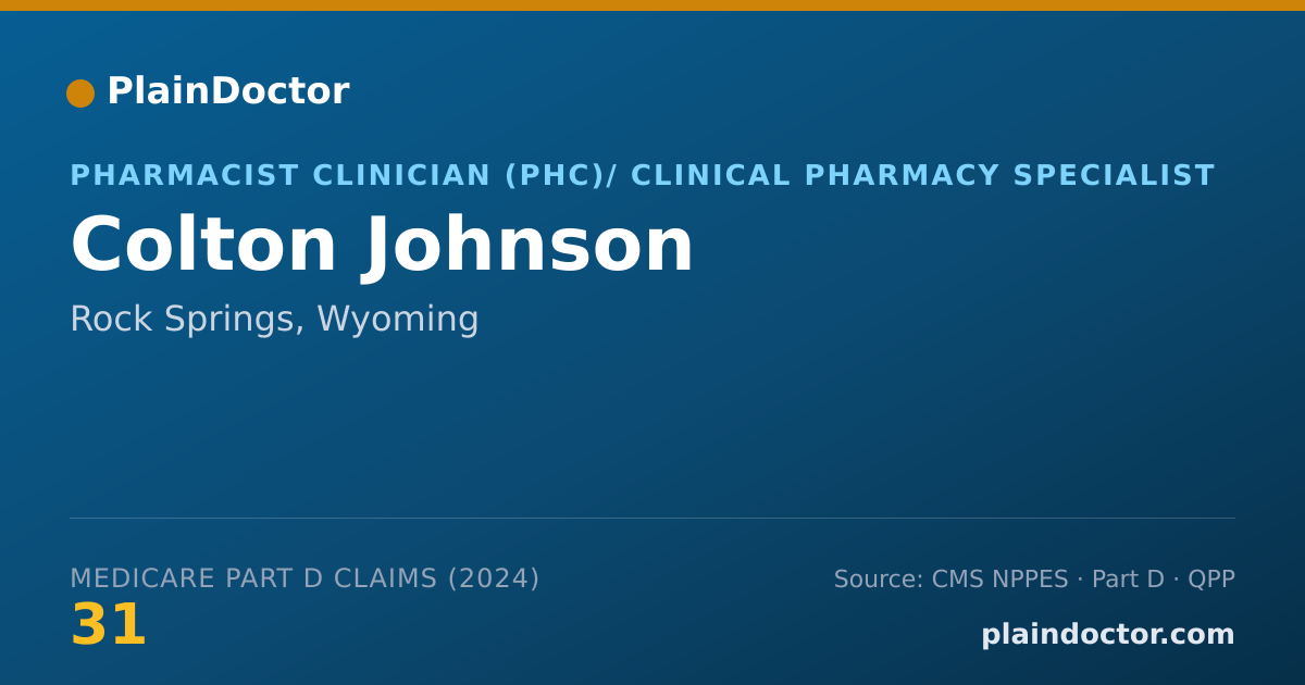 Shareable card for Colton Johnson - Pharmacist Clinician (PhC)/ Clinical Pharmacy Specialist, Rock Springs, WY