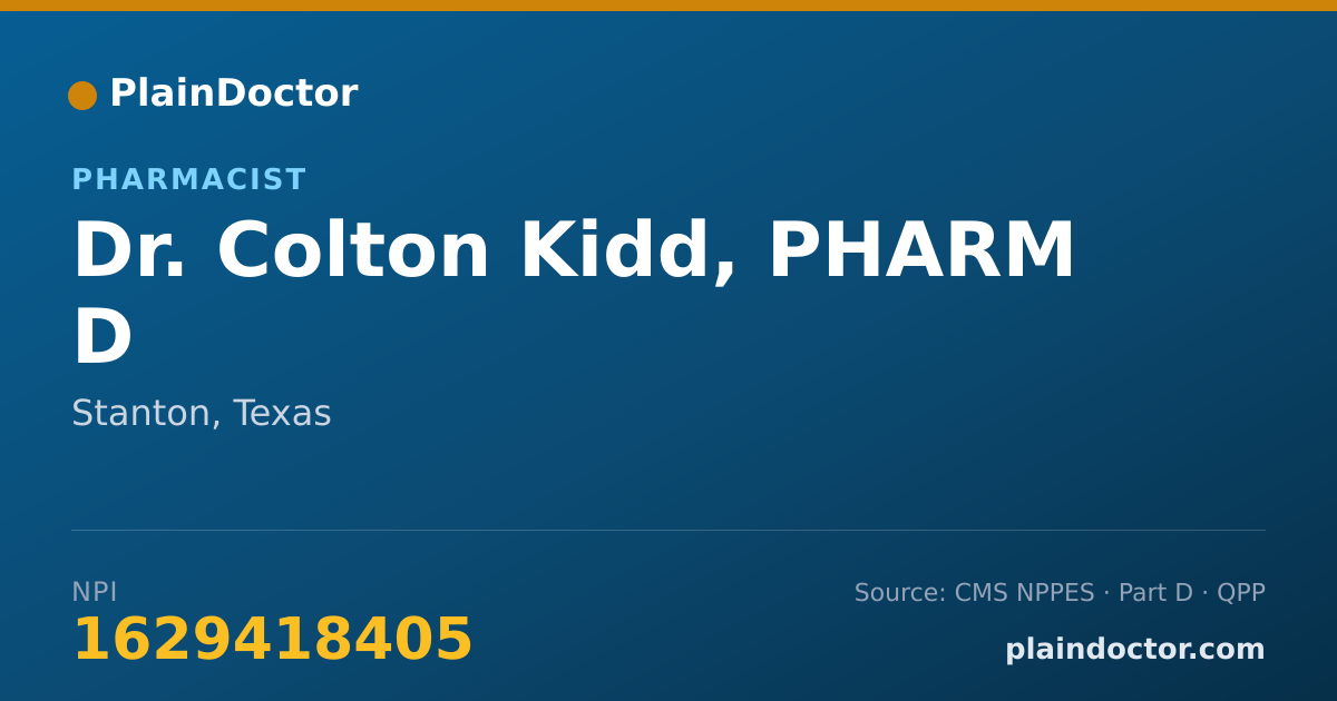 Shareable card for Colton Kidd, PHARM D - Pharmacist, Stanton, TX
