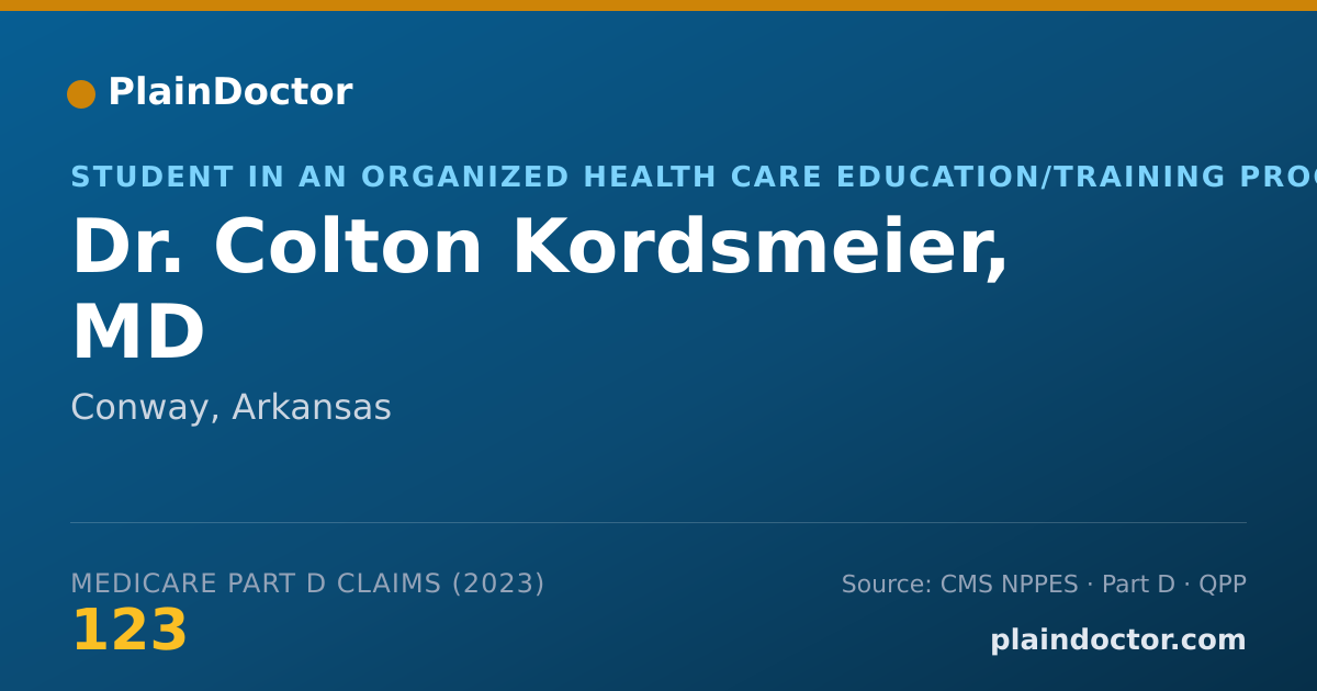 Shareable card for Colton Kordsmeier, MD - Student in an Organized Health Care Education/Training Program, Conway, AR