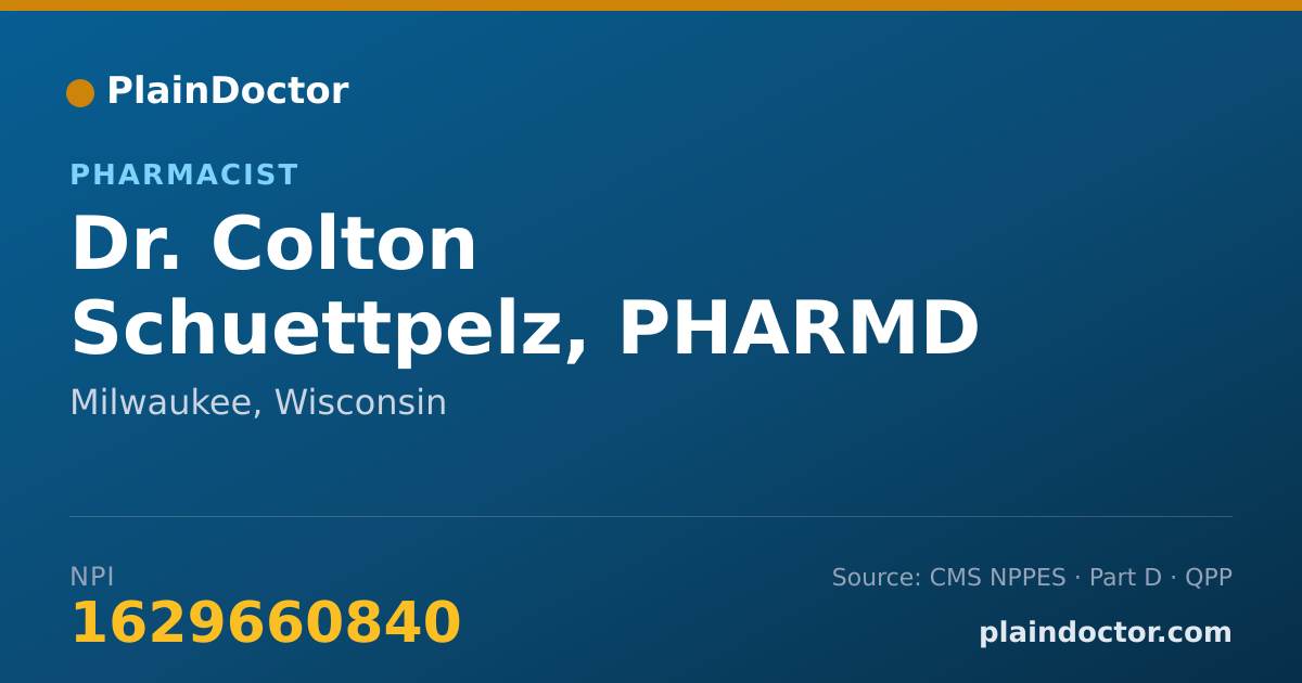 Shareable card for Colton Schuettpelz, PHARMD - Pharmacist, Milwaukee, WI