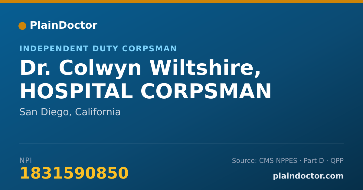 Shareable card for Colwyn Wiltshire, HOSPITAL CORPSMAN - Independent Duty Corpsman, San Diego, CA