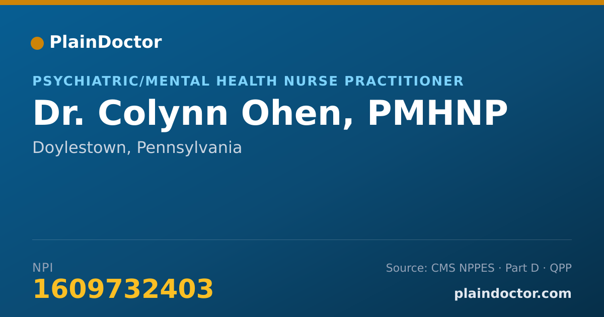Shareable card for Colynn Ohen, PMHNP - Psychiatric/Mental Health Nurse Practitioner, Doylestown, PA