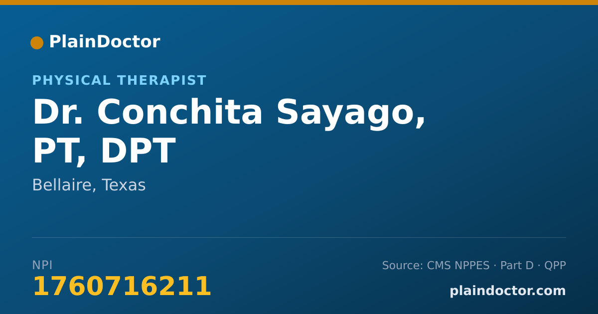 Shareable card for Conchita Sayago, PT, DPT - Physical Therapist, Bellaire, TX