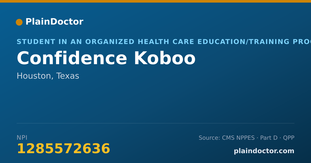 Shareable card for Confidence Koboo - Student in an Organized Health Care Education/Training Program, Houston, TX