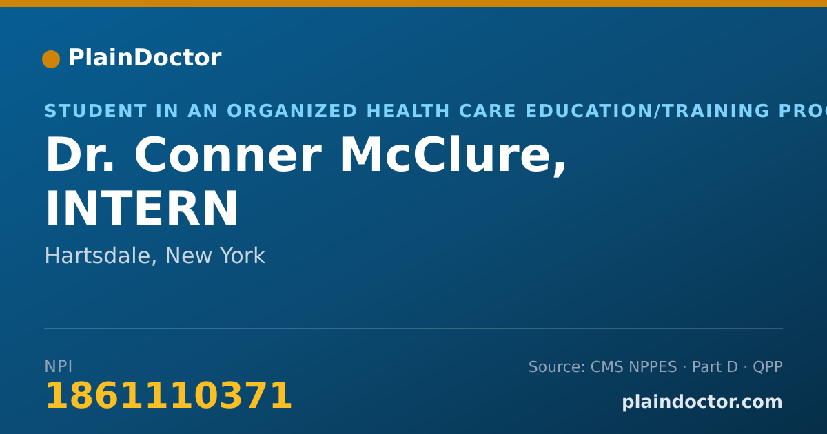 Shareable card for Conner McClure, INTERN - Student in an Organized Health Care Education/Training Program, Hartsdale, NY