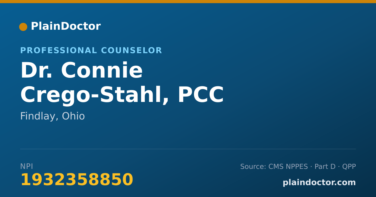 Shareable card for Connie Crego-Stahl, PCC - Professional Counselor, Findlay, OH