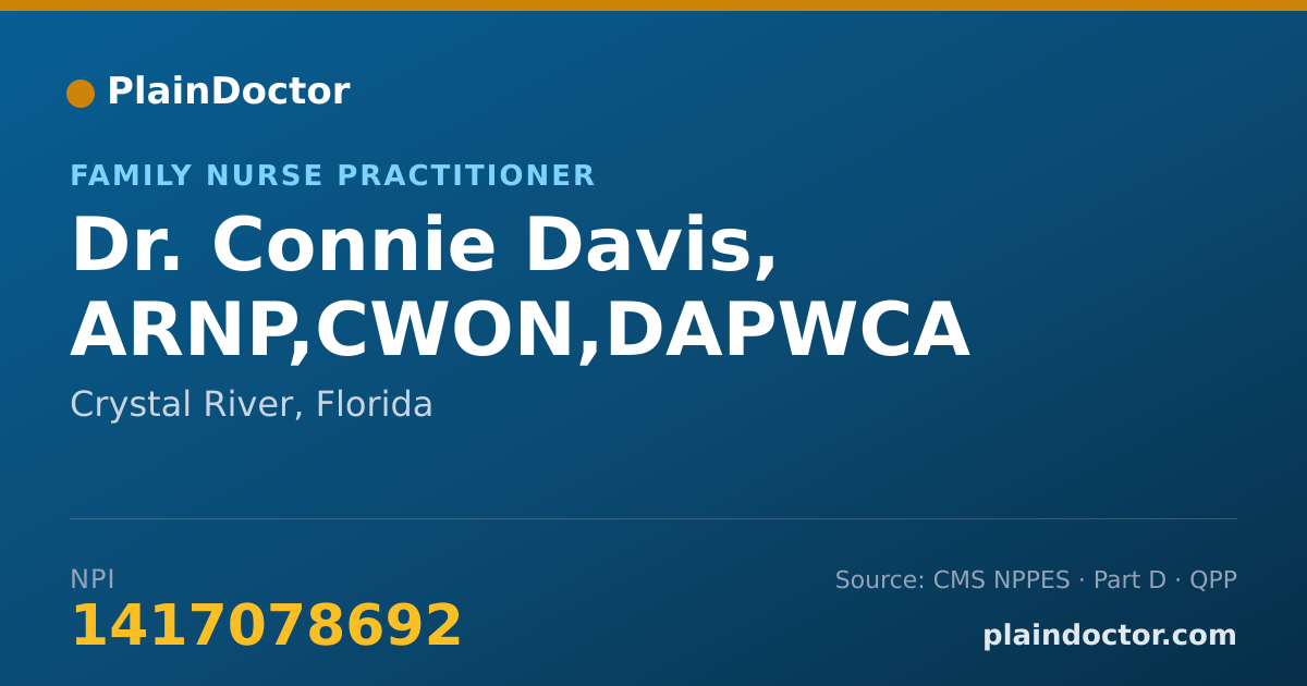 Shareable card for Connie Davis, ARNP,CWON,DAPWCA - Family Nurse Practitioner, Crystal River, FL