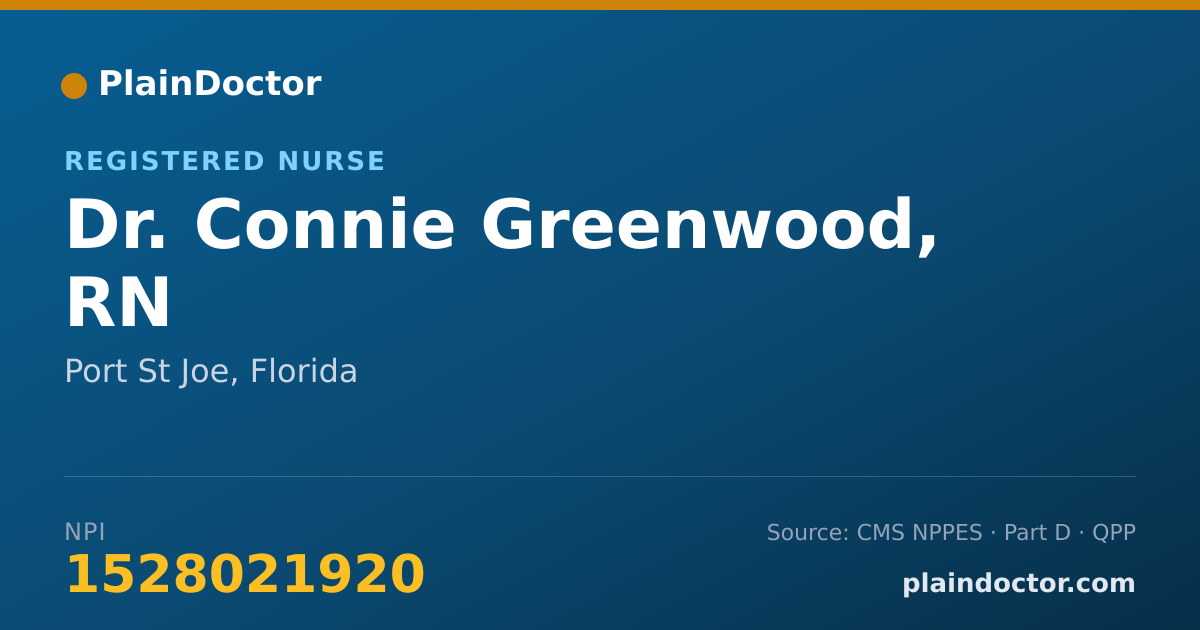 Shareable card for Connie Greenwood, RN - Registered Nurse, Port St Joe, FL