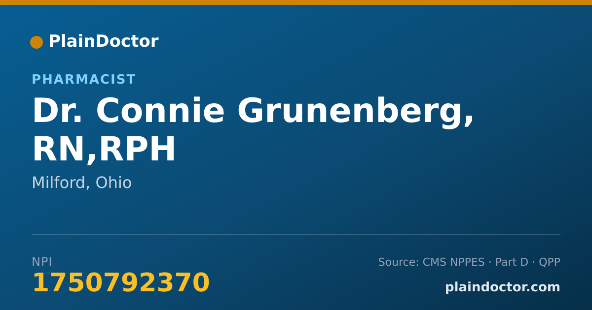 Shareable card for Connie Grunenberg, RN,RPH - Pharmacist, Milford, OH