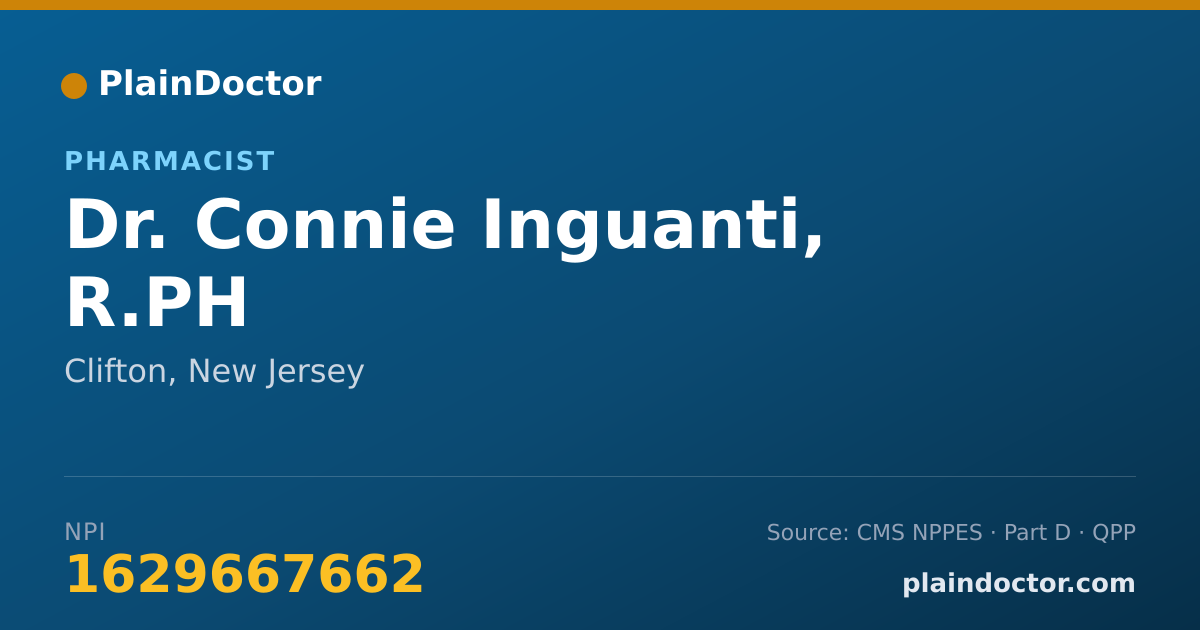 Shareable card for Connie Inguanti, R.PH - Pharmacist, Clifton, NJ