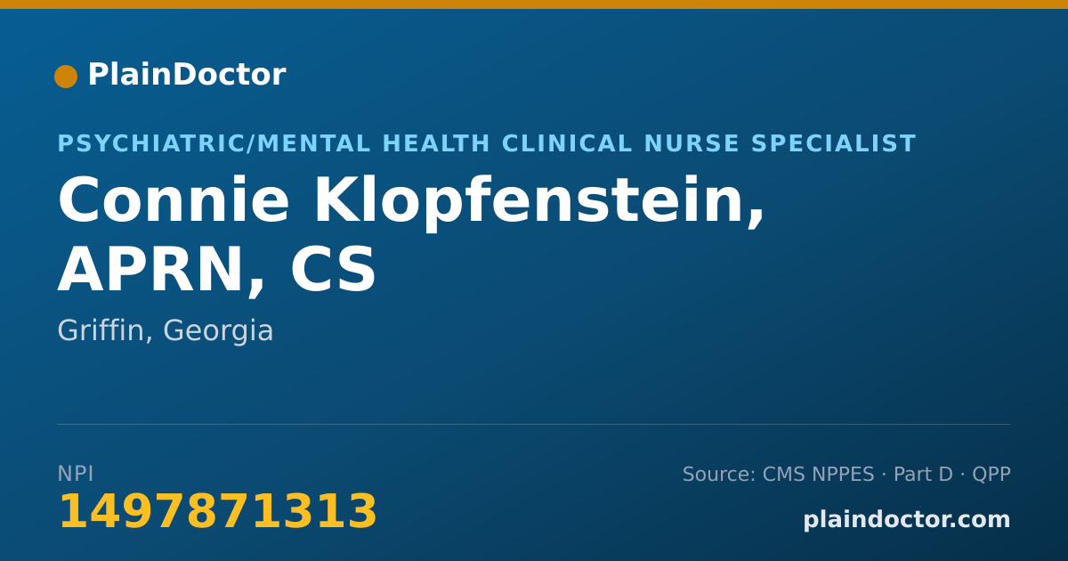 Shareable card for Connie Klopfenstein, APRN, CS - Psychiatric/Mental Health Clinical Nurse Specialist, Griffin, GA