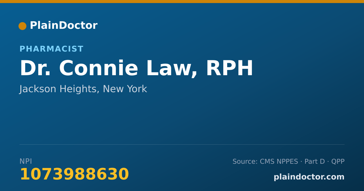 Shareable card for Connie Law, RPH - Pharmacist, Jackson Heights, NY
