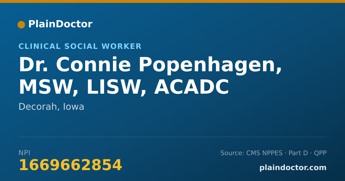 Shareable card for Connie Popenhagen, MSW, LISW, ACADC - Clinical Social Worker, Decorah, IA
