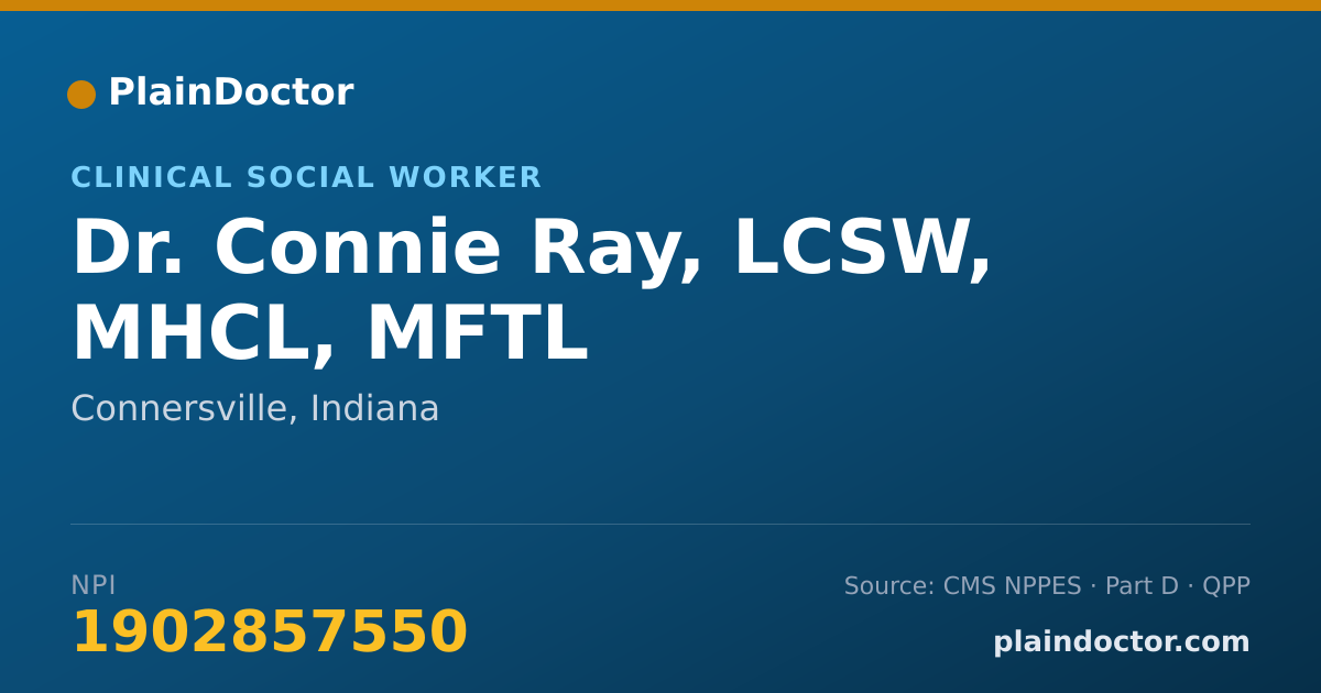 Shareable card for Connie Ray, LCSW, MHCL, MFTL - Clinical Social Worker, Connersville, IN