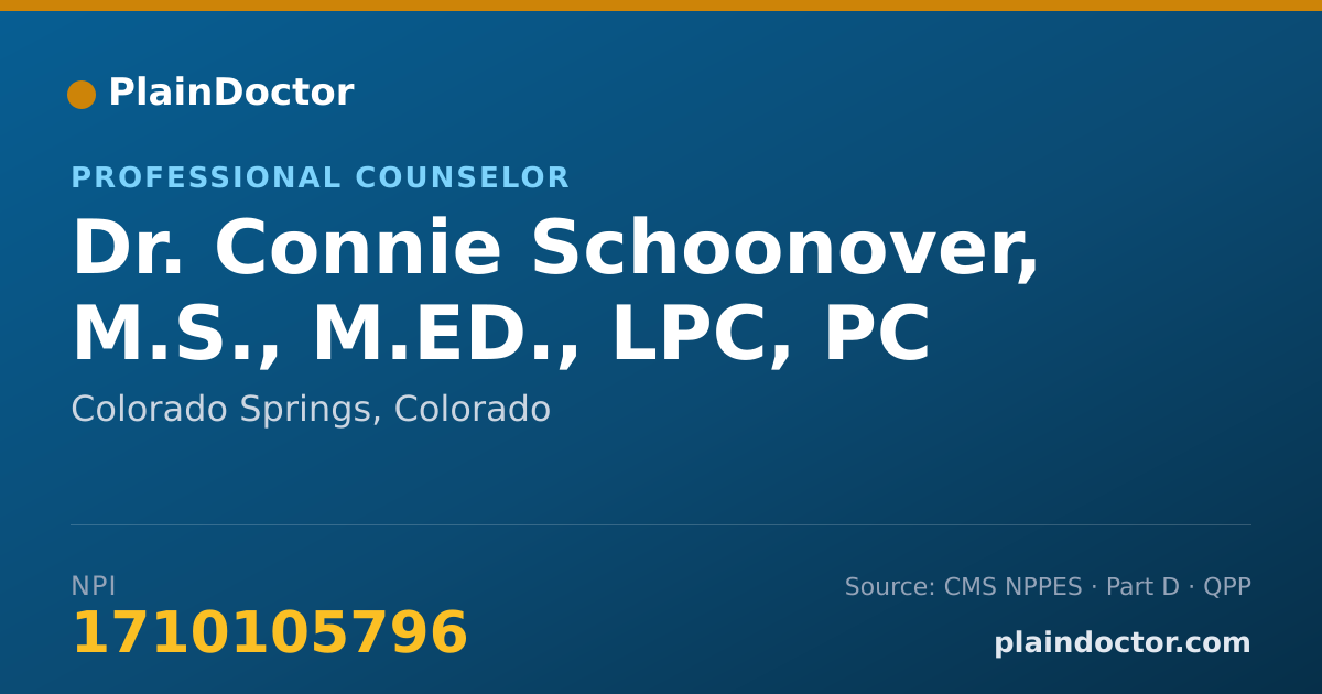 Shareable card for Connie Schoonover, M.S., M.ED., LPC, PC - Professional Counselor, Colorado Springs, CO