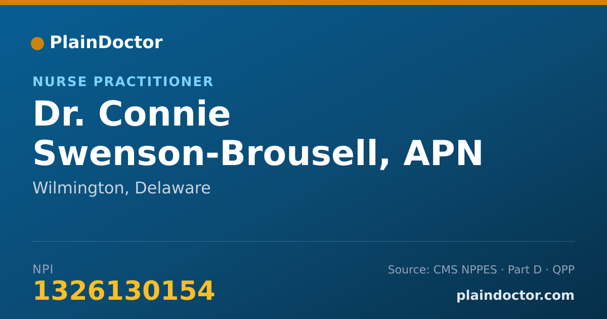 Shareable card for Connie Swenson-Brousell, APN - Nurse Practitioner, Wilmington, DE
