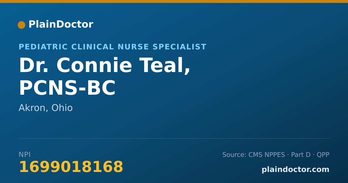 Shareable card for Connie Teal, PCNS-BC - Pediatric Clinical Nurse Specialist, Akron, OH