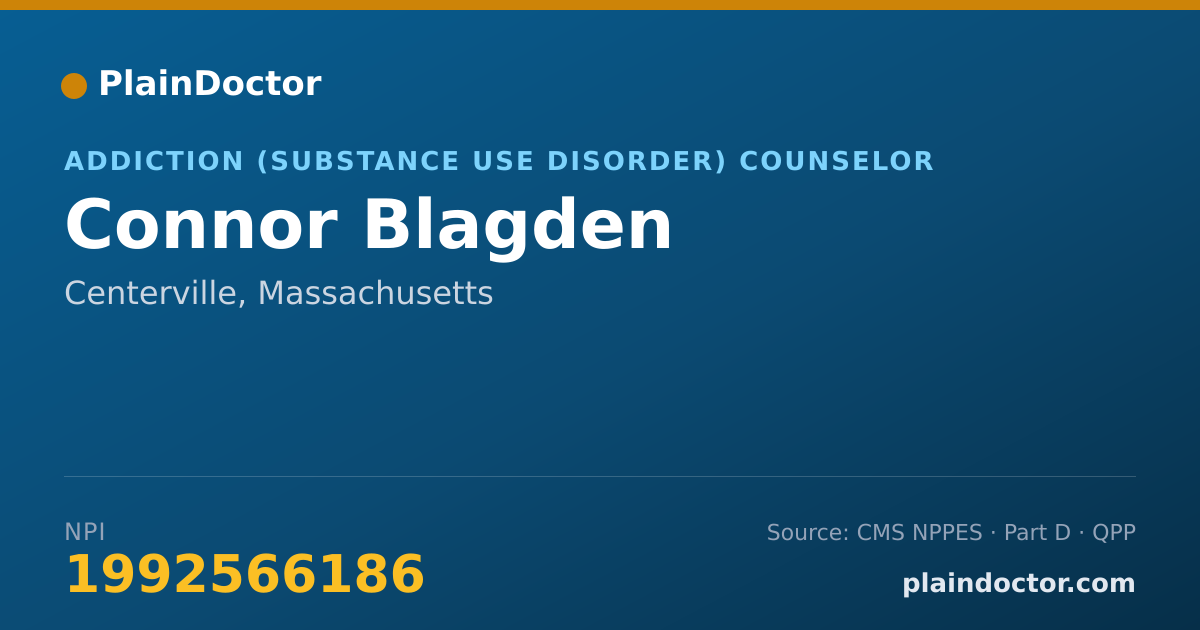 Shareable card for Connor Blagden - Addiction (Substance Use Disorder) Counselor, Centerville, MA